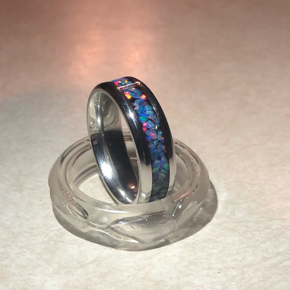 Handcrafted Multi Cornflour Opal Ring - image 1